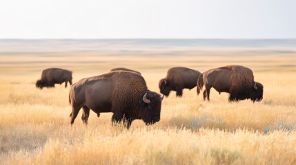 Fototapeta premium Herd of buffalo are grazing in a field