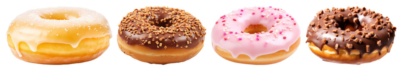 PNG Colorful assorted glazed donuts, element set on transparent background