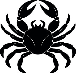 Silhouette of a crab with large claws and many legs