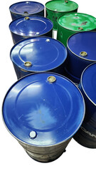 blue and green gasoline drums