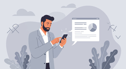 a man in a suit is looking at his phone