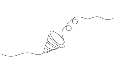 Party popper in continuous line drawing. Celebration-themed illustration, Party popper continuous one line drawing, confetti party popper icon, fireworks logo, flat design. pro.