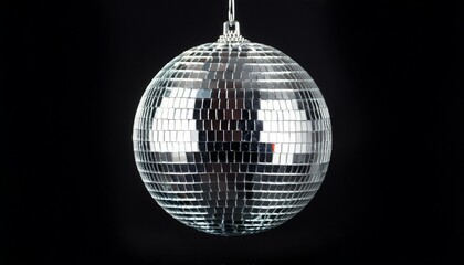 silver disco ball isolated on black background for party and nightclub decoration