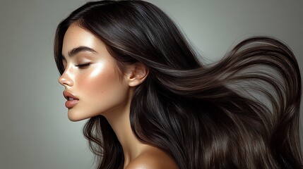 Fototapeta premium Soft, diffused lighting emphasizes the hair's movement, shine, and texture, highlighting its nourishment and beauty 