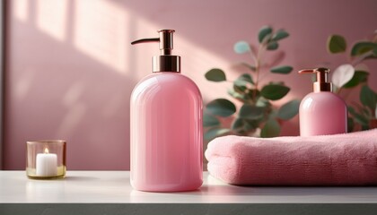 pink liquid soap dispenser bottle mockup