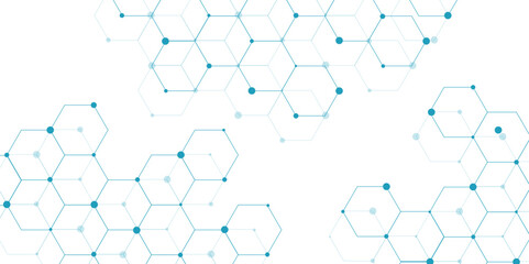Science network pattern blue Hexagonal abstract background. Big Data Visualization structure elements . Health care and science medical pattern innovation. Template design with concept Dots and lines.