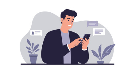 a man sitting at a desk with a phone in his hand