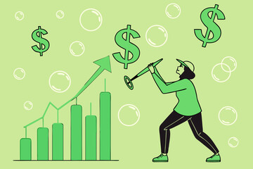 Creative Bright Green Background With Vector Dollar Icons Illustration