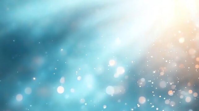Dreamlike abstract picture: A blurry blue backdrop with glowing bokeh elements creates a mystical, soothing atmosphere.