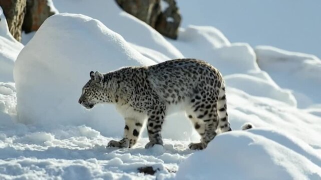 Majestic Snow Leopard 4K Stock Video Footage