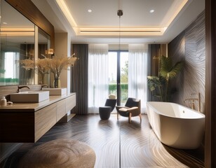 Fototapeta premium luxury hotel room design luxurious hotel room bathroom features functional and stylish reeded glass panels enhancing the guests experience with a touch of elegance