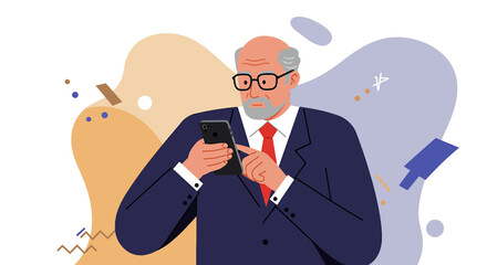 a man in a suit and tie is looking at his phone