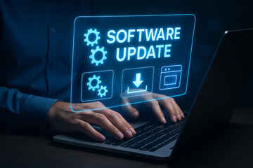 Fototapeta premium Software update installation process on laptop computer for improved performance and security