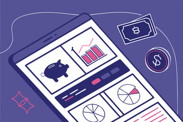 Creative Modern Banking App Homepage Layout With Finance Illustration