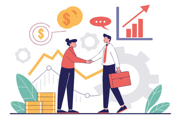 Creative Modern Business Deal Handshake Vector Scene With Illustration