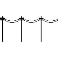 Pixel Art Electric Poles with Wires. Electric poles silhouette in 8-bit style