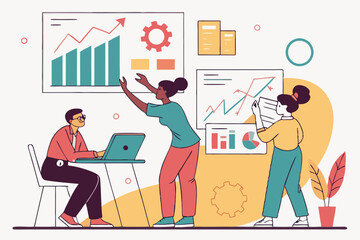 Creative Team Collaboration Vector Scene On Startup Worksp Illustration