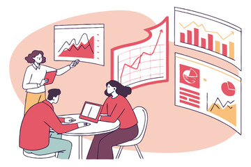 Creative Team Of Analysts Reviewing Financial Growth Curve (1) Illustration