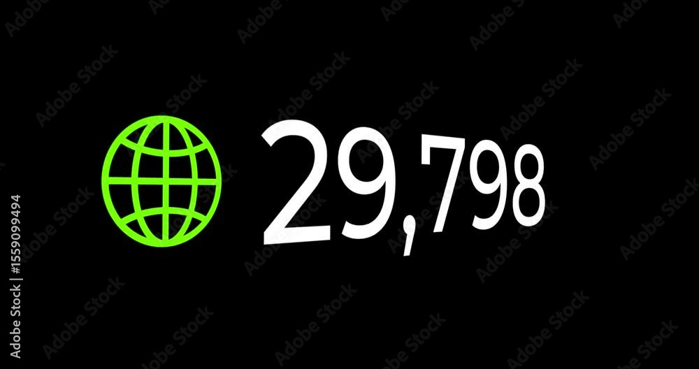 Poster video of counting numbers up to 1 million with a green world icon on a black background with slight 