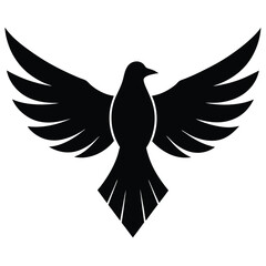 Minimalist Black and White Illustration of a Dove in Flight Symbolizing Freedom Peace and Spirituality with Geometric Feather Details and a Stylized Tail