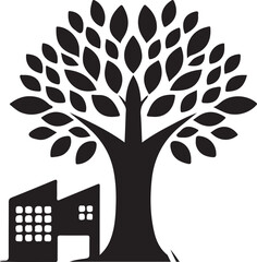 tree with birds and cite icon vector Silhouette