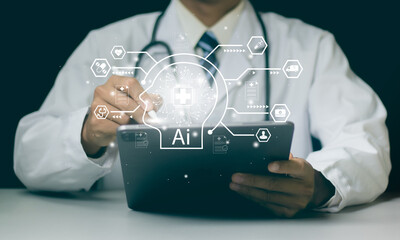 Medical worker touch virtual medical revolution and advance of technology Artificial...