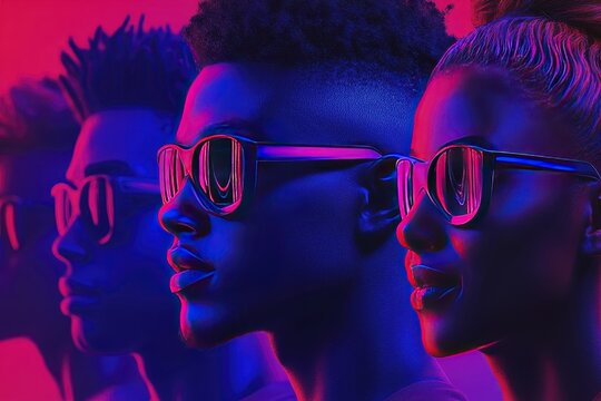 Trendy neon fashion: stylish sunglasses and futuristic vibes in vibrant colors