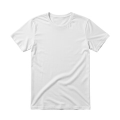 An immaculately clean white t-shirt with classic short sleeves and a round neck, smooth uncreased fabric, laid flat on a transparent background with ample copy space, top-down under bright studio