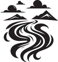 silhouette of a Mountain River Flow Vector
