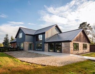 Obraz premium modern farmhouse design modern farmhouse exterior combines rustic charm with contemporary design featuring a metal roof for an industrial touch