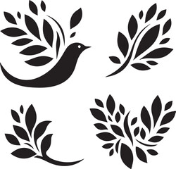 set vector of a branch with leaves Silhouette 