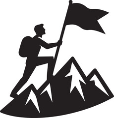 Silhouette mountain man with flag icon