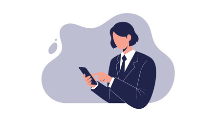 a person dressed in a suit, presumably a businessman, using a smartphone. Suitable for landing page, banner, marketing, web design, presentation, infographic, etc.
