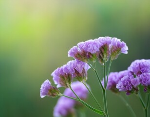 Fototapeta premium delicate statice flowers with soft purple tips captured in natural light and a blurred green background a peaceful dreamy composition perfect for botanical wellness and minimalist themes