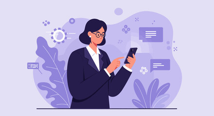 a woman in a suit is using her phone