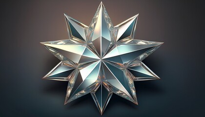 Obraz premium 3d shape star with silver metallic crystal gems in faceted polygonal reflective glossy style