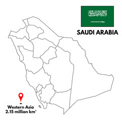 SAUDI ARABIA’s Geography, Map and National Border with white background	