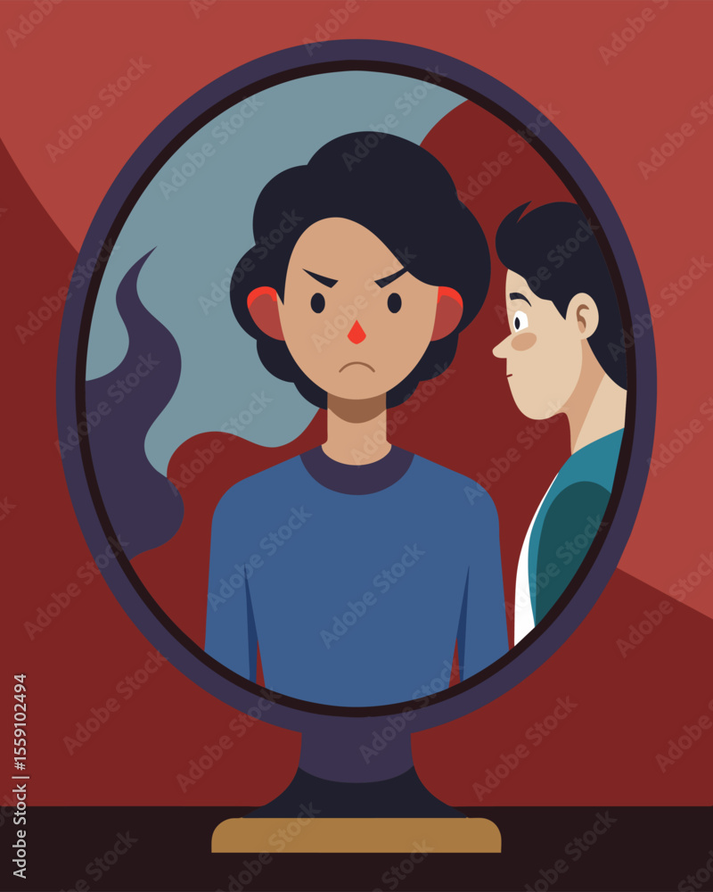 Poster the mirrors image shows a version of myself consumed by jealousy and resentment instead of my usual 