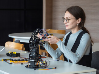 
Teacher woman smile think show idea development project education learning technology digital wire...