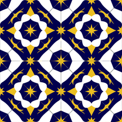 Elegant Moroccan zellige tile pattern in cobalt blue and gold vector