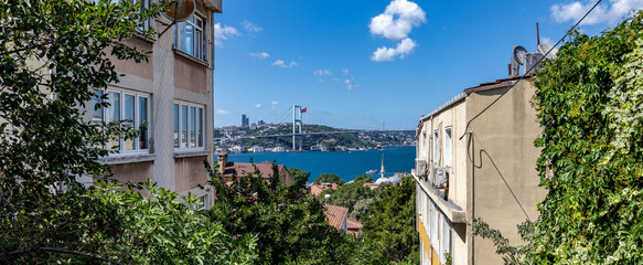 Istanbul Bosphorus view from Kuzguncuk. Istanbul, Turkey. Istanbul Bosphorus Bridge.