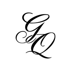 Elegant GQ Monogram in Black Script &ndash; Stylish Calligraphy Initial Logo on White Background