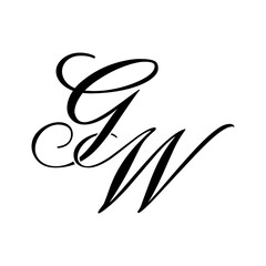 Elegant GW Monogram in Black Script – Stylish Calligraphy Initial Logo on White Background