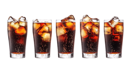 Pack Collection Refreshing Cola Drinks Iced Beverage Photography for Commercial Use set against transparent background