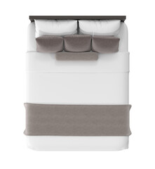 A top-down view of a meticulously made bed, featuring plush pillows and a neatly arranged blanket. The bed is a haven of comfort, inviting rest and relaxation.