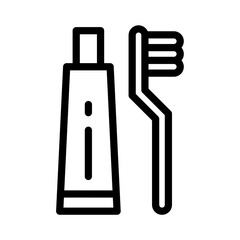 A clean and simple line icon featuring a toothbrush and toothpaste tube, symbolizing oral hygiene and dental care.