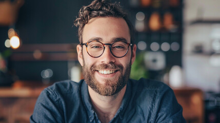 Smiling Bearded Man with Glasses Portrait

