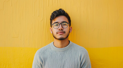 Portrait of Serious Young Man with Glasses

