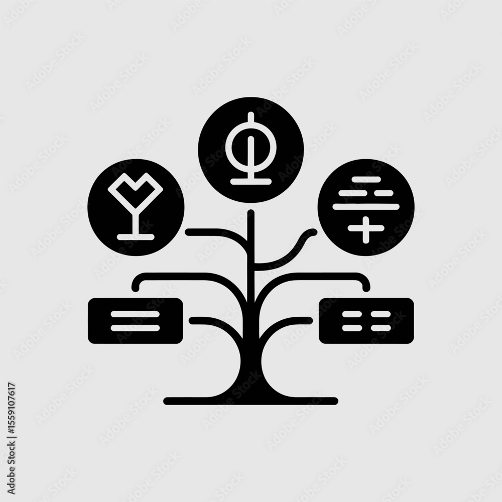 Poster decision tree icon vector for ai powered decision, technology and ai concept design