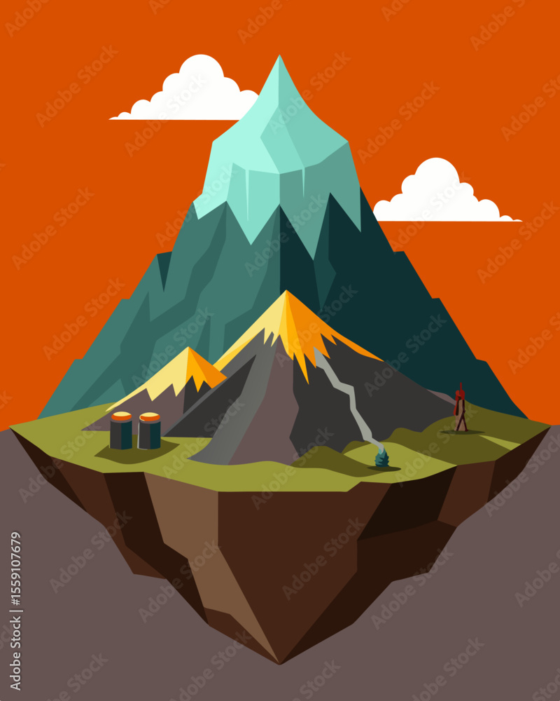 Poster a barren mountain of its minerals and resources through mining.. vector illustration